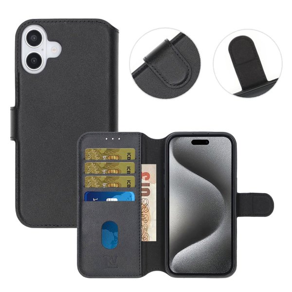 Rvelon iPhone 16 Plus Etui Ekte Skinn Svart