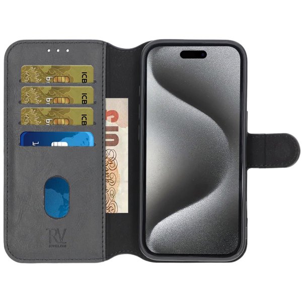 Rvelon iPhone 16 Plus Etui Detachable Wallet Case Svart