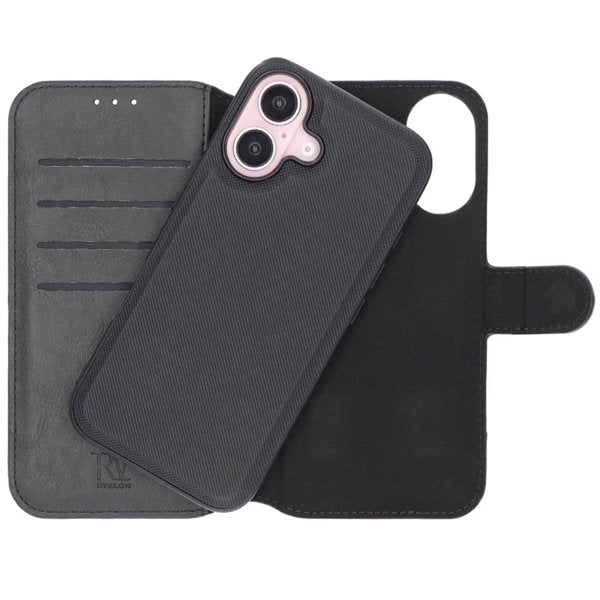 Rvelon iPhone 16 Plus Etui Detachable Wallet Case Svart