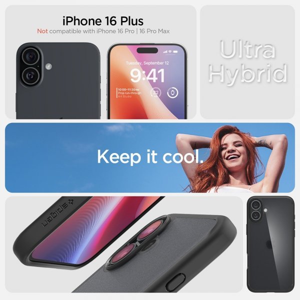 Spigen iPhone 16 Plus Deksel Ultra Hybrid Frost Black