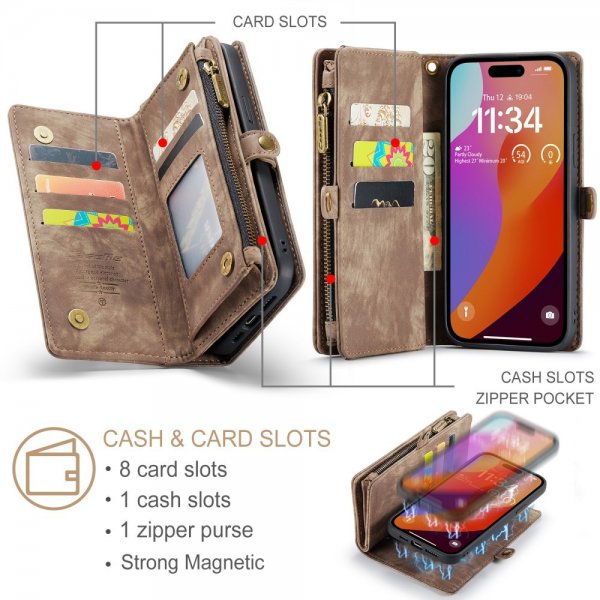 CaseMe iPhone 16 Pro Etui 008 Series Avtakbart Deksel Brun