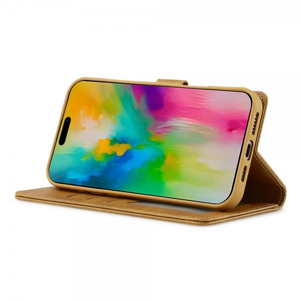 Lc.Imeeke iPhone 16 Pro Etui med Kortlomme stativfunksjon Lysebrun