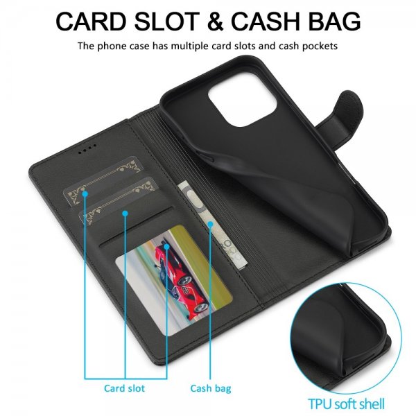 Lc.Imeeke iPhone 16 Pro Etui med Kortlomme stativfunksjon Svart