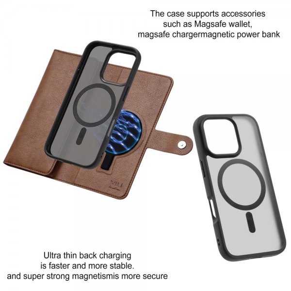 VILI iPhone 16 Pro Etui Avtagbart Deksel GV Series MagSafe Brun
