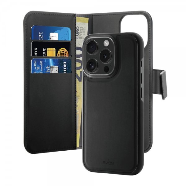 Puro iPhone 16 Pro Etui Wallet Detachable 2 in 1 Svart