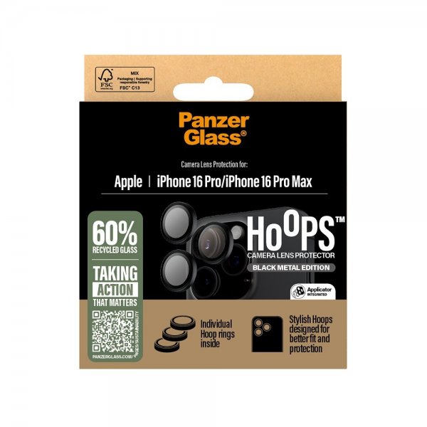 PanzerGlass iPhone 16 Pro/iPhone 16 Pro Max Kamerabeskytter Hoops Svart