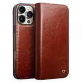 Qialino iPhone 16 Pro Max Etui Ekte Skinn Brun