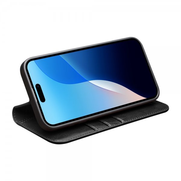 Qialino iPhone 16 Pro Max Etui Ekte Skinn Svart