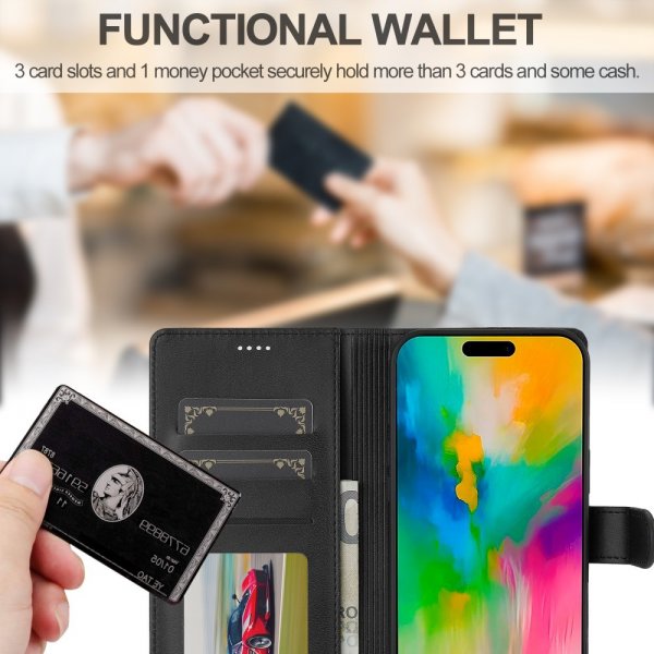 Lc.Imeeke iPhone 16 Pro Max Etui med Kortlomme stativfunksjon Svart