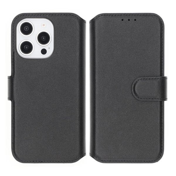 Rvelon iPhone 16 Pro Max Etui Ekte skinn Kortlommer Svart