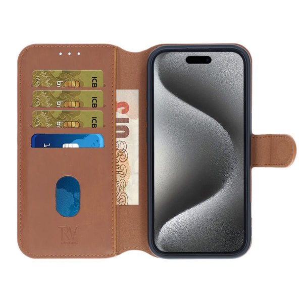 Rvelon iPhone 16 Pro Max Etui Detachable Wallet Case Brun