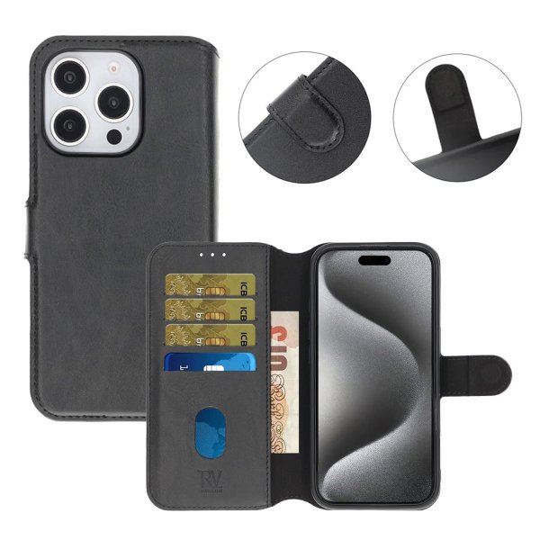 Rvelon iPhone 16 Pro Max Etui Detachable Wallet Case Svart