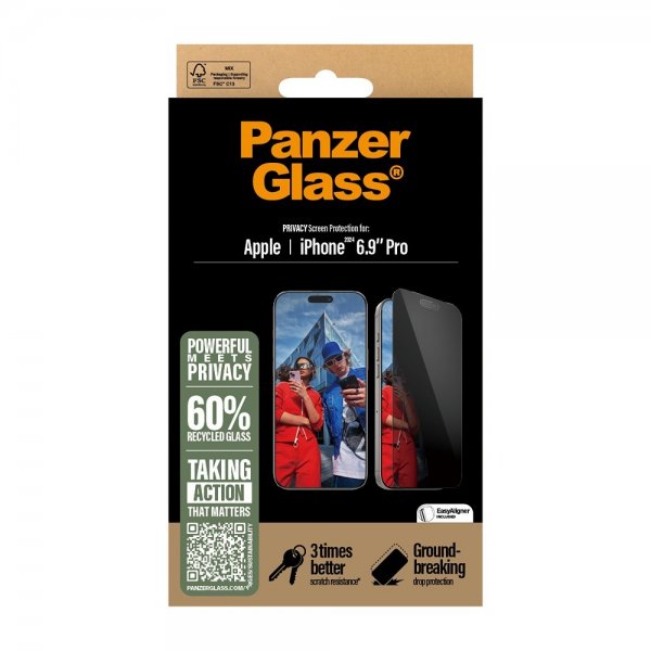 PanzerGlass iPhone 16 Pro Max Skjermbeskytter Ultra-Wide Fit Privacy EasyAligner