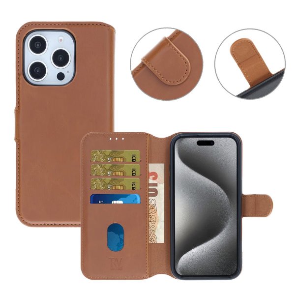 Rvelon iPhone 16 Pro Etui Detachable Wallet Case Brun