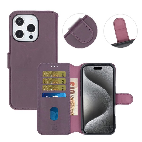 Rvelon iPhone 16 Pro Etui Detachable Wallet Case Lilla