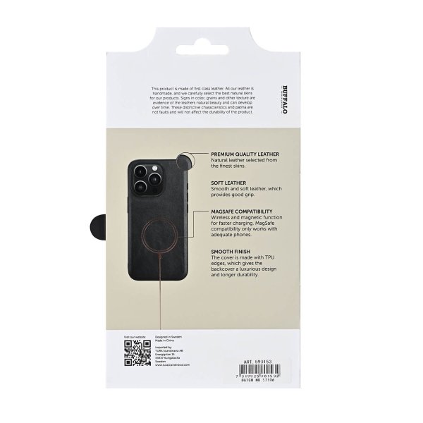 Buffalo iPhone 16 Pro Deksel Ekte skinn MagSeries Svart