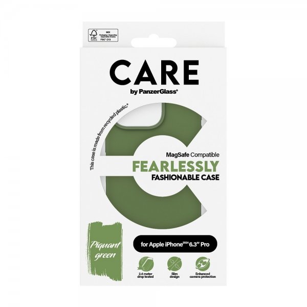 CARE by PanzerGlass iPhone 16 Pro Deksel Fashionable MagSafe Grønn