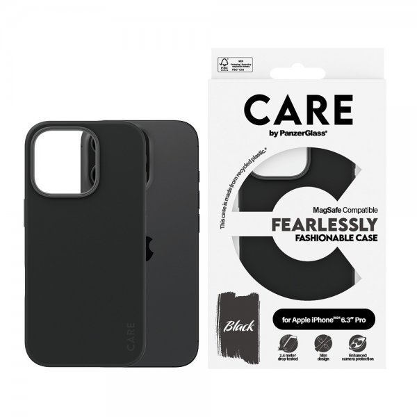 CARE by PanzerGlass iPhone 16 Pro Deksel Fashionable MagSafe Svart