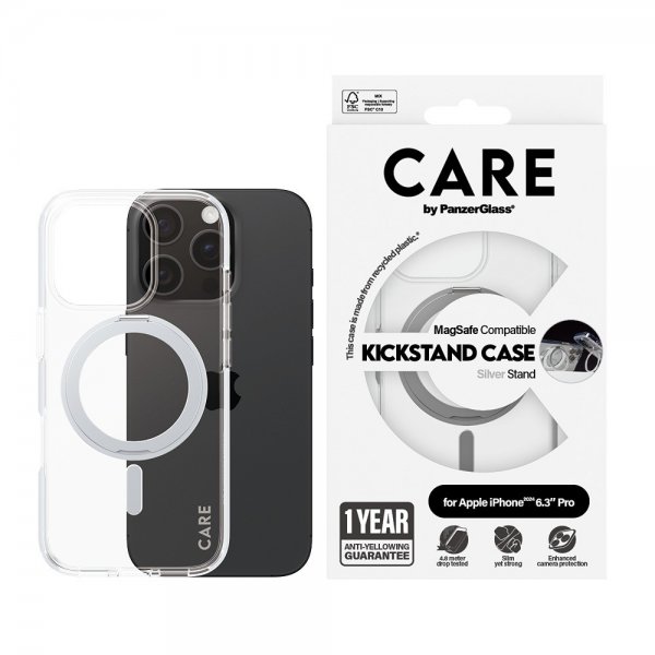 CARE by PanzerGlass iPhone 16 Pro Deksel Kickstand MagSafe Sølv