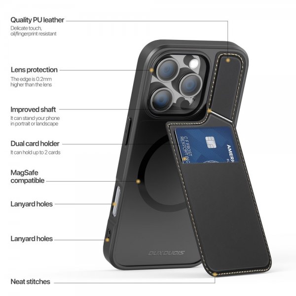 Dux Ducis iPhone 16 Pro Deksel Rafi II Series MagSafe Svart