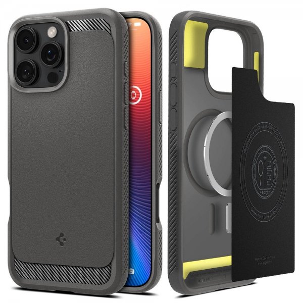 Spigen iPhone 16 Pro Deksel Rugged Armor MagFit Grå