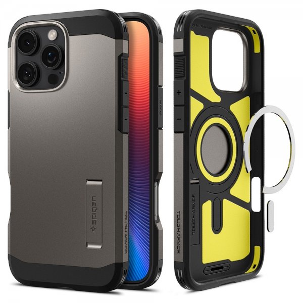 Spigen iPhone 16 Pro Deksel Tough Armor MagFit Gunmetal