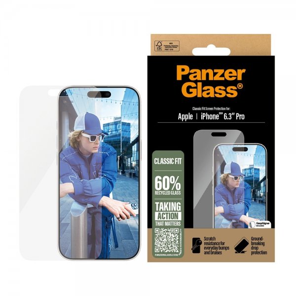 PanzerGlass iPhone 16 Pro Skjermbeskytter Classic Fit EasyAligner