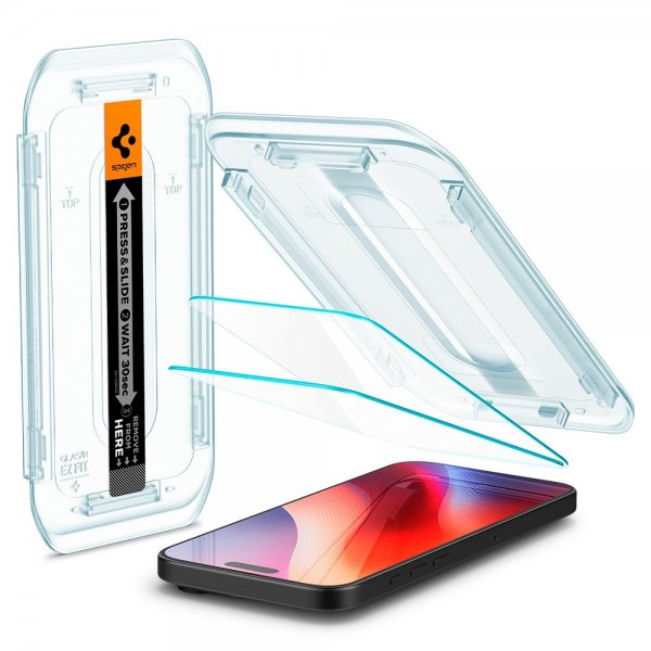 Spigen iPhone 16 Pro/iPhone 17/17 Pro Skjermbeskytter GLAS.tR EZ Fit 2-pakning