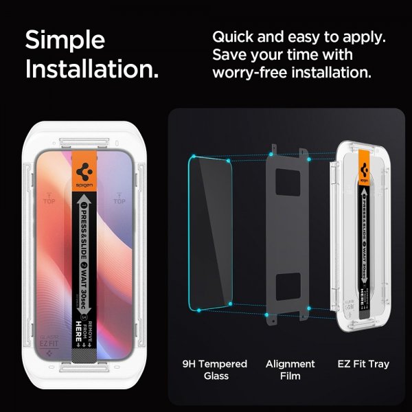 Spigen iPhone 16 Pro/iPhone 17/17 Pro Skjermbeskytter GLAS.tR EZ Fit Privacy 2-pakning