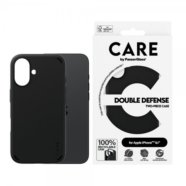 CARE by PanzerGlass iPhone 16 Deksel Double Defence Svart