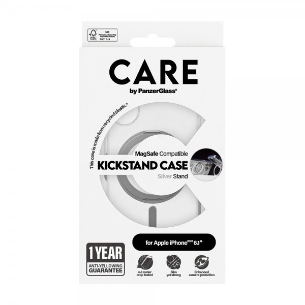 CARE by PanzerGlass iPhone 16 Deksel Kickstand MagSafe Sølv
