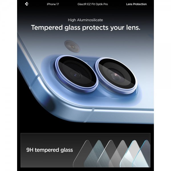 Spigen iPhone 17 Kamerabeskytter GLAS.tR EZ Fit Optik Pro 2-pakning Blå