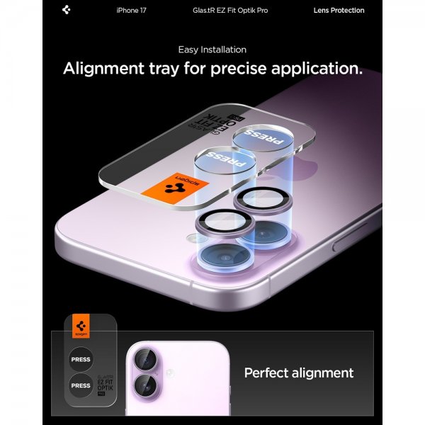 Spigen iPhone 17 Kamerabeskytter GLAS.tR EZ Fit Optik Pro 2-pakning Lilla