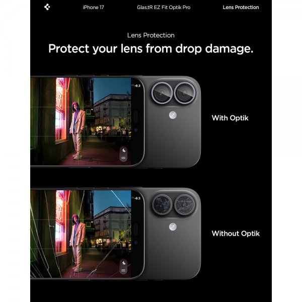 Spigen iPhone 17 Kamerabeskytter GLAS.tR EZ Fit Optik Pro 2-pakning Lilla