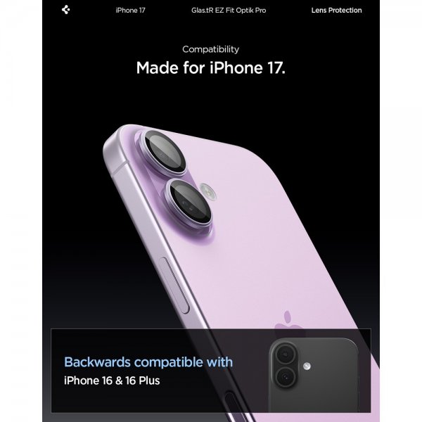 Spigen iPhone 17 Kamerabeskytter GLAS.tR EZ Fit Optik Pro 2-pakning Lilla