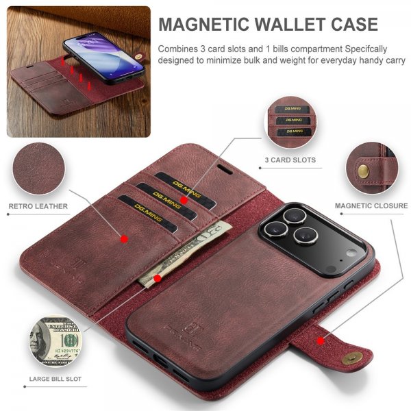 Dg.Ming iPhone 17 Pro Etui Avtagbart Deksel Rød