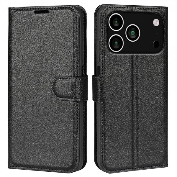 iPhone 17 Pro Max Etui Litchi Svart
