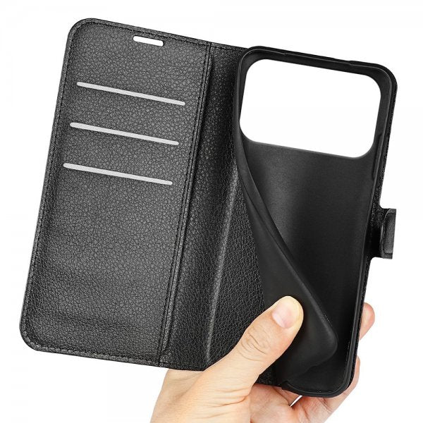 iPhone 17 Pro Max Etui Litchi Svart