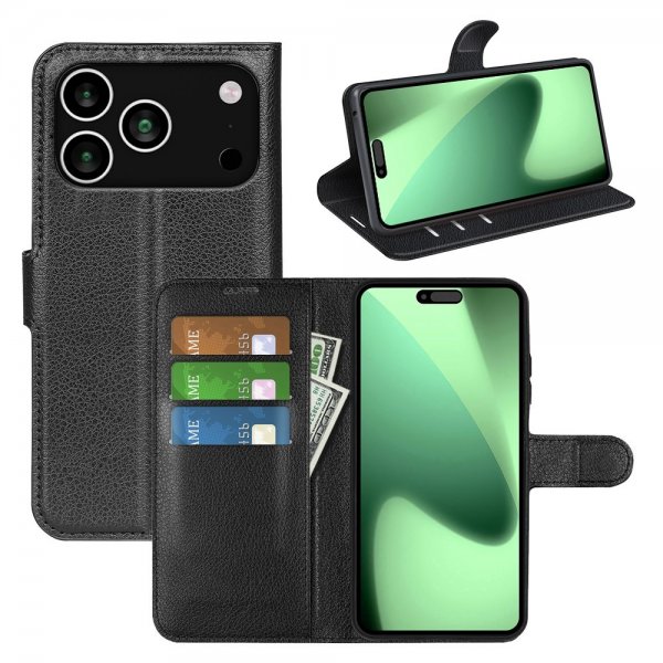 iPhone 17 Pro Max Etui Litchi Svart
