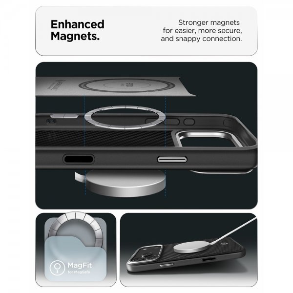 Spigen iPhone 17 Pro Max Deksel Enzo Aramid T MagFit Svart Sølv