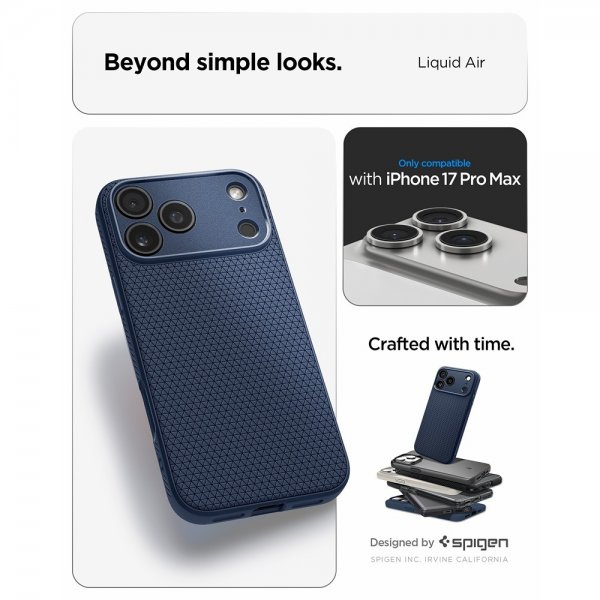 Spigen iPhone 17 Pro Max Deksel Liquid Air Navy Blue
