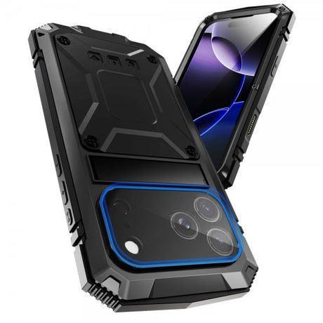 R-JUST iPhone 17 Pro Max Deksel Metall Støtsikker Svart