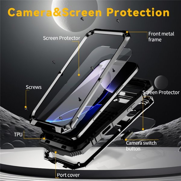 R-JUST iPhone 17 Pro Max Deksel Metall Støtsikker Svart