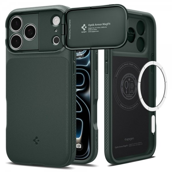 Spigen iPhone 17 Pro Max Deksel Optik Armor MagFit Abyss Green