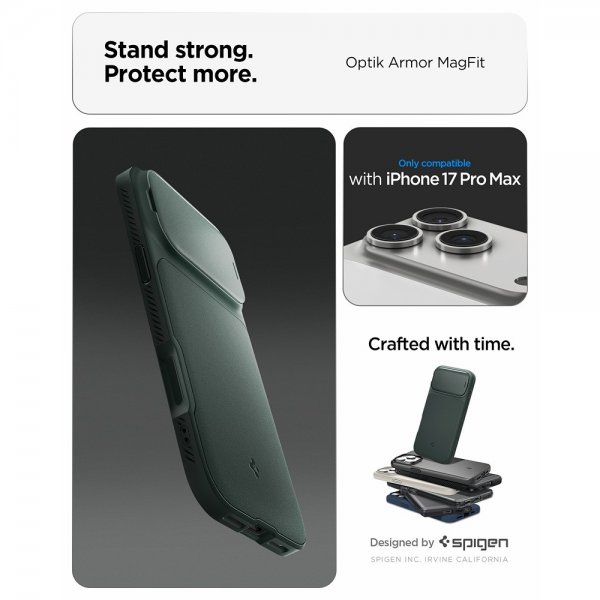 Spigen iPhone 17 Pro Max Deksel Optik Armor MagFit Abyss Green