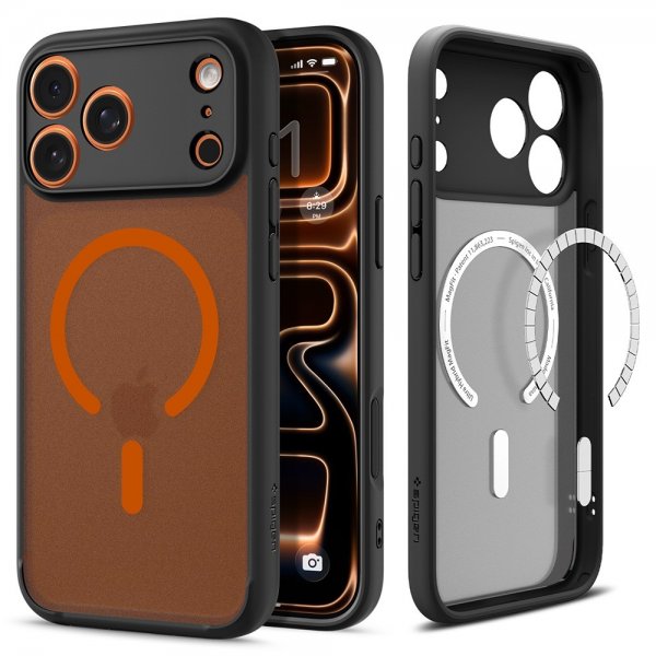 Spigen iPhone 17 Pro Max Deksel Ultra Hybrid MagFit Frost Black Orange