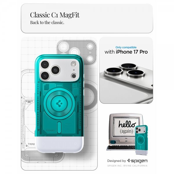 Spigen iPhone 17 Pro Deksel Classic C1 MagFit Bondi Blue