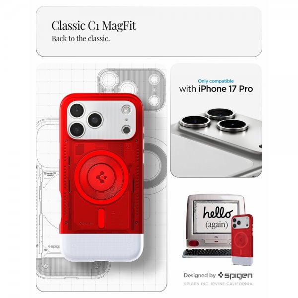 Spigen iPhone 17 Pro Deksel Classic C1 MagFit Ruby