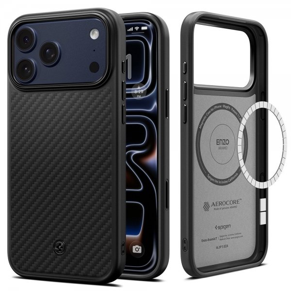Spigen iPhone 17 Pro Deksel Enzo Aramid T MagFit Svart