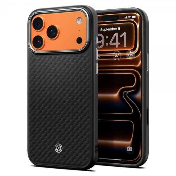 Spigen iPhone 17 Pro Deksel Enzo Aramid T MagFit Svart Sølv